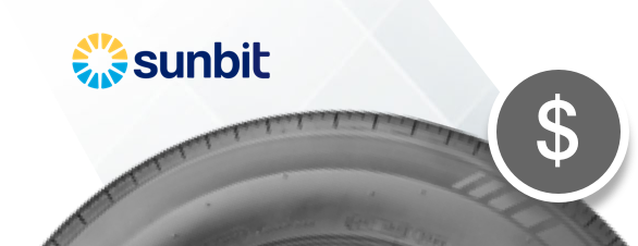 Sunbit logo next to tire with with dollar icon