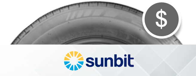 Sunbit logo next to tire with with dollar icon